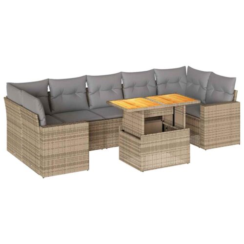 8-Piece Garden Sofa Set with Cushions Beige Poly Rattan Wicker Outdoor Patio Furniture