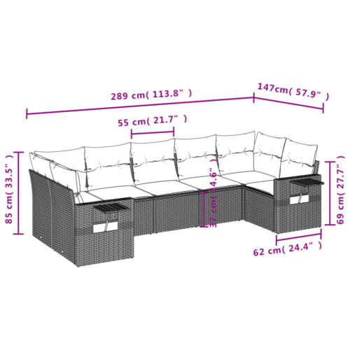 7-Piece Garden Sofa Set with Cushions Beige Poly Rattan Wicker Outdoor Patio Furniture - Image 3