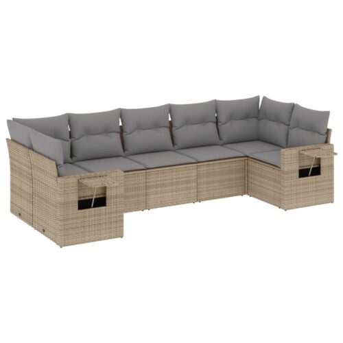 7-Piece Garden Sofa Set with Cushions Beige Poly Rattan Wicker Outdoor Patio Furniture - Image 5
