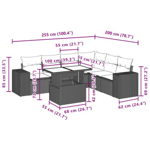 7-Piece Garden Sofa Set with Cushions Beige Poly Rattan Wicker Outdoor Patio Furniture - Image 10