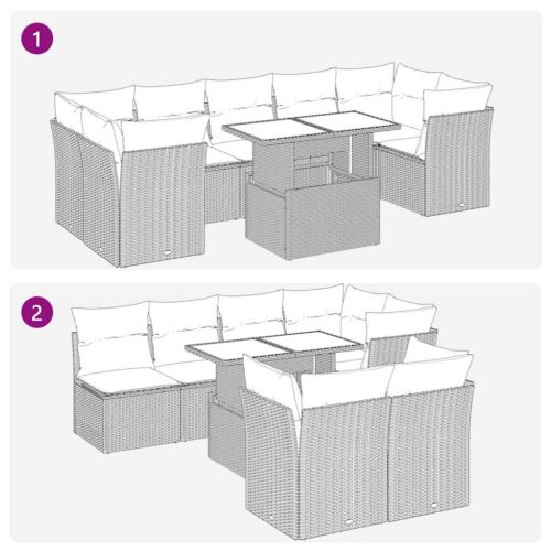 8-Piece Garden Sofa Set with Cushions Beige Poly Rattan Wicker Outdoor Patio Furniture - Image 9