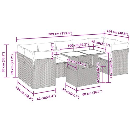 8-Piece Garden Sofa Set with Cushions Beige Poly Rattan Wicker Outdoor Patio Furniture - Image 12