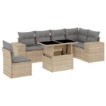 7-Piece Garden Sofa Set with Cushions Beige Poly Rattan Wicker Outdoor Patio Furniture