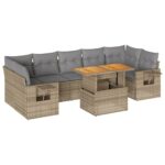 8-Piece Garden Sofa Set with Cushions Beige Poly Rattan Wicker Outdoor Patio Furniture