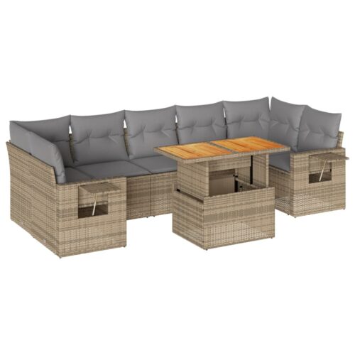 8-Piece Garden Sofa Set with Cushions Beige Poly Rattan Wicker Outdoor Patio Furniture