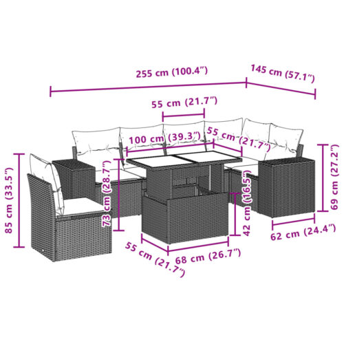 7-Piece Garden Sofa Set with Cushions Beige Poly Rattan Wicker Outdoor Patio Furniture - Image 10