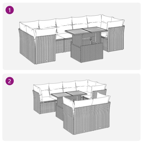 8-Piece Garden Sofa Set with Cushions Beige Poly Rattan Wicker Outdoor Patio Furniture - Image 9