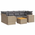 7-Piece Garden Sofa Set with Cushions Beige Poly Rattan Wicker Outdoor Patio Furniture