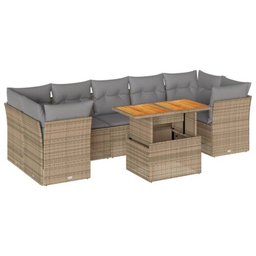 8-Piece Garden Sofa Set with Cushions Beige Poly Rattan Wicker Outdoor Patio Furniture - Image 13