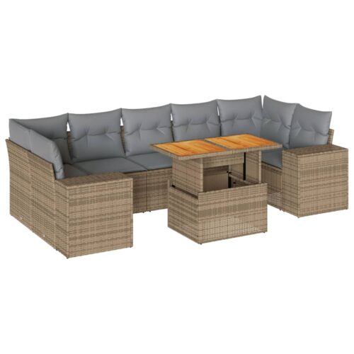 8-Piece Garden Sofa Set with Cushions Beige Poly Rattan Wicker Outdoor Patio Furniture
