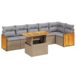 7-Piece Garden Sofa Set with Cushions Beige Poly Rattan Wicker Outdoor Patio Furniture