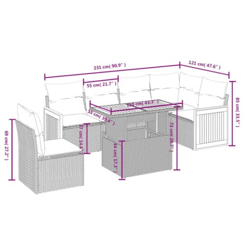 7-Piece Garden Sofa Set with Cushions Beige Poly Rattan Wicker Outdoor Patio Furniture - Image 3
