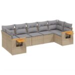 7-Piece Garden Sofa Set with Cushions Beige Poly Rattan Wicker Outdoor Patio Furniture