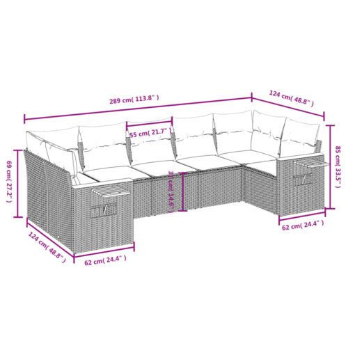 7-Piece Garden Sofa Set with Cushions Beige Poly Rattan Wicker Outdoor Patio Furniture - Image 3