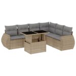 7-Piece Garden Sofa Set with Cushions Beige Poly Rattan Wicker Outdoor Patio Furniture