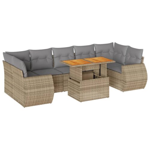 8-Piece Garden Sofa Set with Cushions Beige Poly Rattan Wicker Outdoor Patio Furniture - Image 13