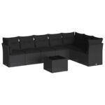 8-Piece Garden Sofa Set with Cushions Black Poly Rattan Wicker Outdoor Patio Furniture