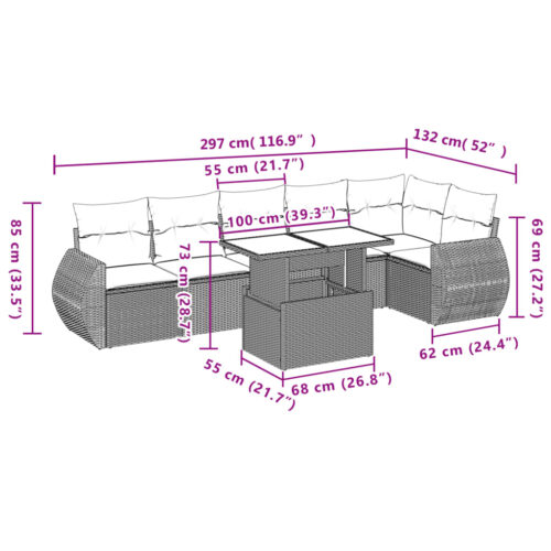 7-Piece Garden Sofa Set with Cushions Beige Poly Rattan Wicker Outdoor Patio Furniture - Image 10
