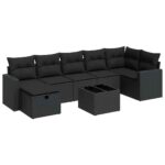 8-Piece Garden Sofa Set with Cushions Black Poly Rattan Wicker Outdoor Patio Furniture