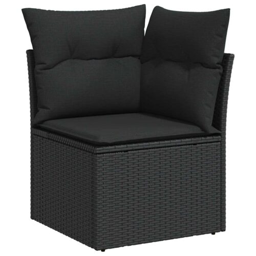 8-Piece Garden Sofa Set with Cushions Black Poly Rattan Wicker Outdoor Patio Furniture - Image 4