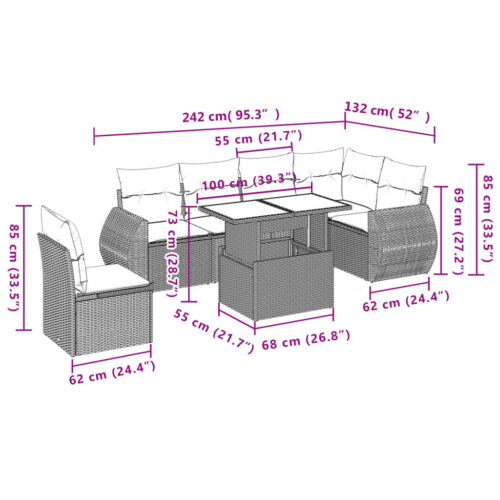 7-Piece Garden Sofa Set with Cushions Beige Poly Rattan Wicker Outdoor Patio Furniture - Image 10