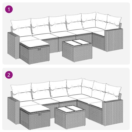 8-Piece Garden Sofa Set with Cushions Black Poly Rattan Wicker Outdoor Patio Furniture - Image 12