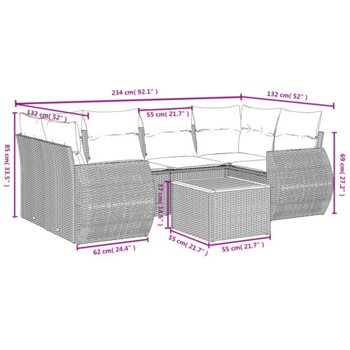 7-Piece Garden Sofa Set with Cushions Beige Poly Rattan Wicker Outdoor Patio Furniture - Image 3