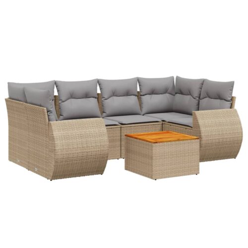 7-Piece Garden Sofa Set with Cushions Beige Poly Rattan Wicker Outdoor Patio Furniture - Image 5