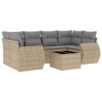 7-Piece Garden Sofa Set with Cushions Beige Poly Rattan Wicker Outdoor Patio Furniture