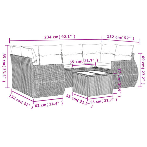 7-Piece Garden Sofa Set with Cushions Beige Poly Rattan Wicker Outdoor Patio Furniture - Image 3