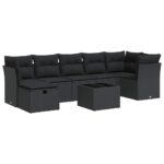 8-Piece Garden Sofa Set with Cushions Black Poly Rattan Wicker Outdoor Patio Furniture