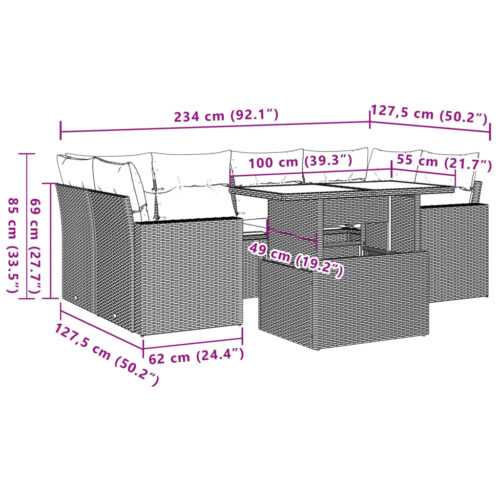 7-Piece Garden Sofa Set with Cushions Beige Poly Rattan Wicker Outdoor Patio Furniture - Image 10