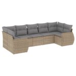 7-Piece Garden Sofa Set with Cushions Beige Poly Rattan Wicker Outdoor Patio Furniture