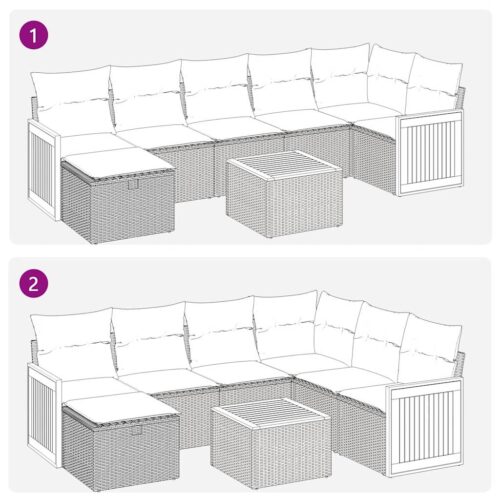 8-Piece Garden Sofa Set with Cushions Black Poly Rattan Wicker Outdoor Patio Furniture - Image 12