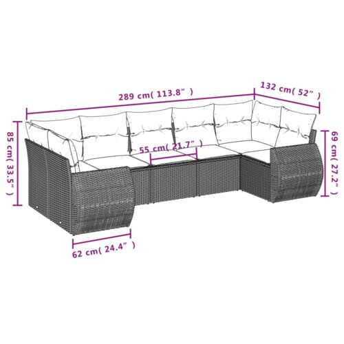 7-Piece Garden Sofa Set with Cushions Beige Poly Rattan Wicker Outdoor Patio Furniture - Image 3