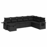 8-Piece Garden Sofa Set with Cushions Black Poly Rattan Wicker Outdoor Patio Furniture