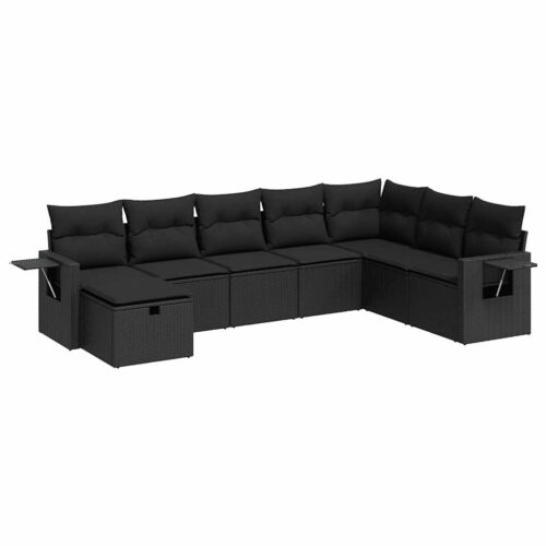 8-Piece Garden Sofa Set with Cushions Black Poly Rattan Wicker Outdoor Patio Furniture