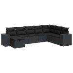 8-Piece Garden Sofa Set with Cushions Black Poly Rattan Wicker Outdoor Patio Furniture