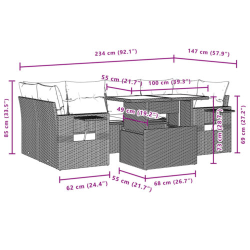 7-Piece Garden Sofa Set with Cushions Beige Poly Rattan Wicker Outdoor Patio Furniture - Image 11