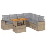 7-Piece Garden Sofa Set with Cushions Beige Poly Rattan Wicker Outdoor Patio Furniture