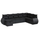 8-Piece Garden Sofa Set with Cushions Black Poly Rattan Wicker Outdoor Patio Furniture