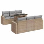 7-Piece Garden Sofa Set with Cushions Beige Poly Rattan Wicker Outdoor Patio Furniture