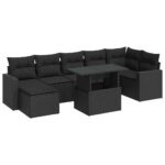 8-Piece Garden Sofa Set with Cushions Black Poly Rattan Wicker Outdoor Patio Furniture