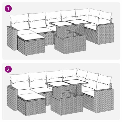 8-Piece Garden Sofa Set with Cushions Black Poly Rattan Wicker Outdoor Patio Furniture - Image 12