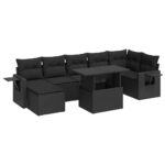 8-Piece Garden Sofa Set with Cushions Black Poly Rattan Wicker Outdoor Patio Furniture