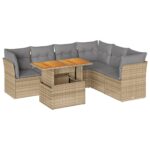 7-Piece Garden Sofa Set with Cushions Beige Poly Rattan Wicker Outdoor Patio Furniture