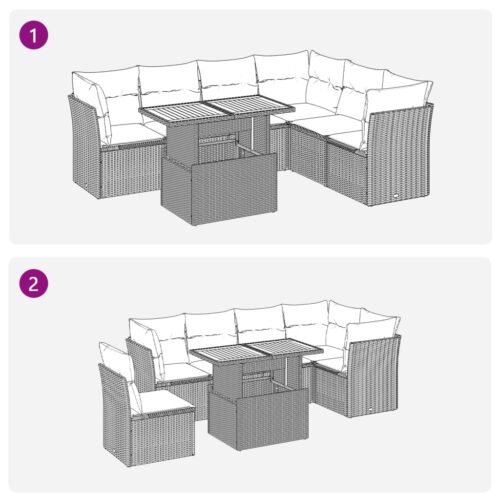7-Piece Garden Sofa Set with Cushions Beige Poly Rattan Wicker Outdoor Patio Furniture - Image 9