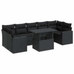8-Piece Garden Sofa Set with Cushions Black Poly Rattan Wicker Outdoor Patio Furniture