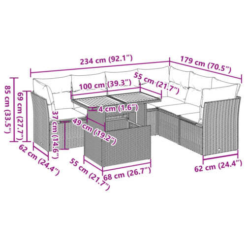 7-Piece Garden Sofa Set with Cushions Beige Poly Rattan Wicker Outdoor Patio Furniture - Image 12