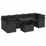8-Piece Garden Sofa Set with Cushions Black Poly Rattan Wicker Outdoor Patio Furniture
